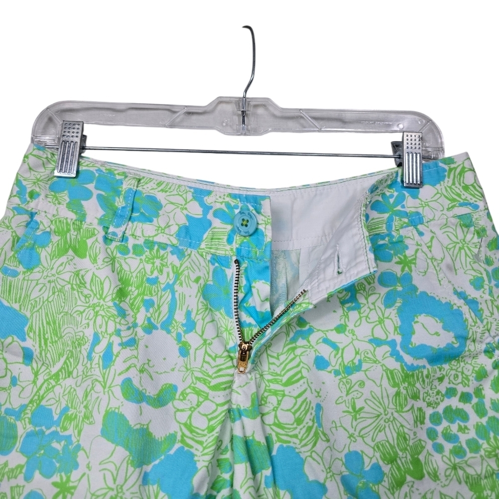 Lilly Pulitzer The Callahan Blue Green Floral Animal Print It's A Zoo Shorts 0 - Picture 2 of 6